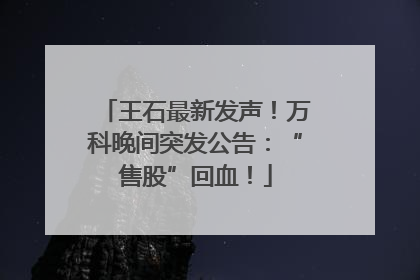 王石最新发声！万科晚间突发公告：“售股”回血！