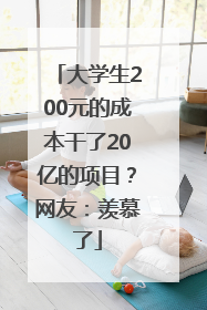 大学生200元的成本干了20亿的项目？网友：羡慕了